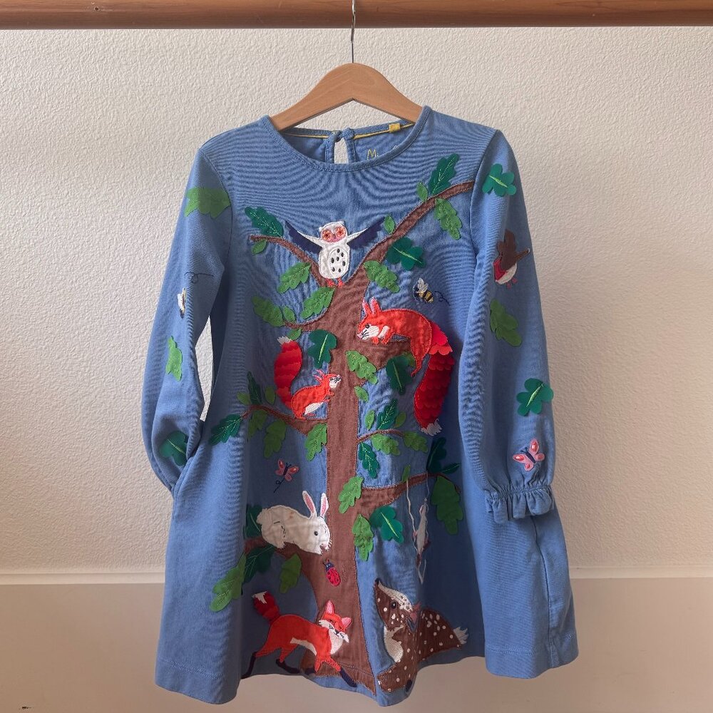 Mini Boden Big Appliqué Jersey Dress in Blue Size 5-6 - Picture 2 of 9